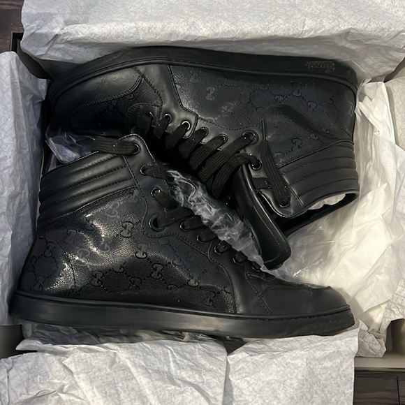 GUCCI IMPRIMEE/NEW PRAGA SOFT BLACK HIGH TOP SNEAKERS - Picture 9 of 13